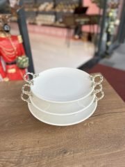 3 Boy Yuvarlak Porselen Sunumluk Gümüş **PNC19