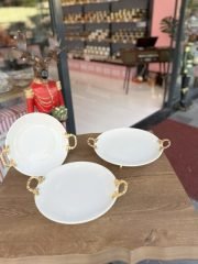 3 Boy Yuvarlak Porselen Sunumluk Gold **PNC18 - Görsel 2