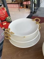 3 Boy Yuvarlak Porselen Sunumluk Gold **PNC18