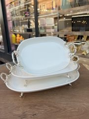 3 Boy Porselen Sunumluk GÜMÜŞ **PNC11