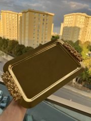 Çift Dekorlu Tepsi Gold - Görsel 2