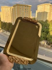 Çift Dekorlu Tepsi Gold - Görsel 3