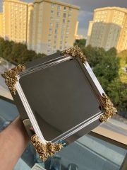 4 Köşe Dekor Tepsi Gümüş - Görsel 2