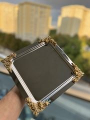 4 Köşe Dekor Tepsi Gümüş