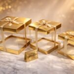 3lü set asetat çeyiz kutusu Gold