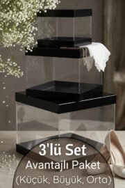 3lü set asetat çeyiz kutusu siyah - Görsel 2